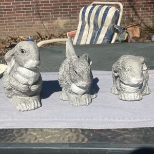 Set of 3 Vintage Ceramic Grey and White Easter Bunnies Nursery Decor